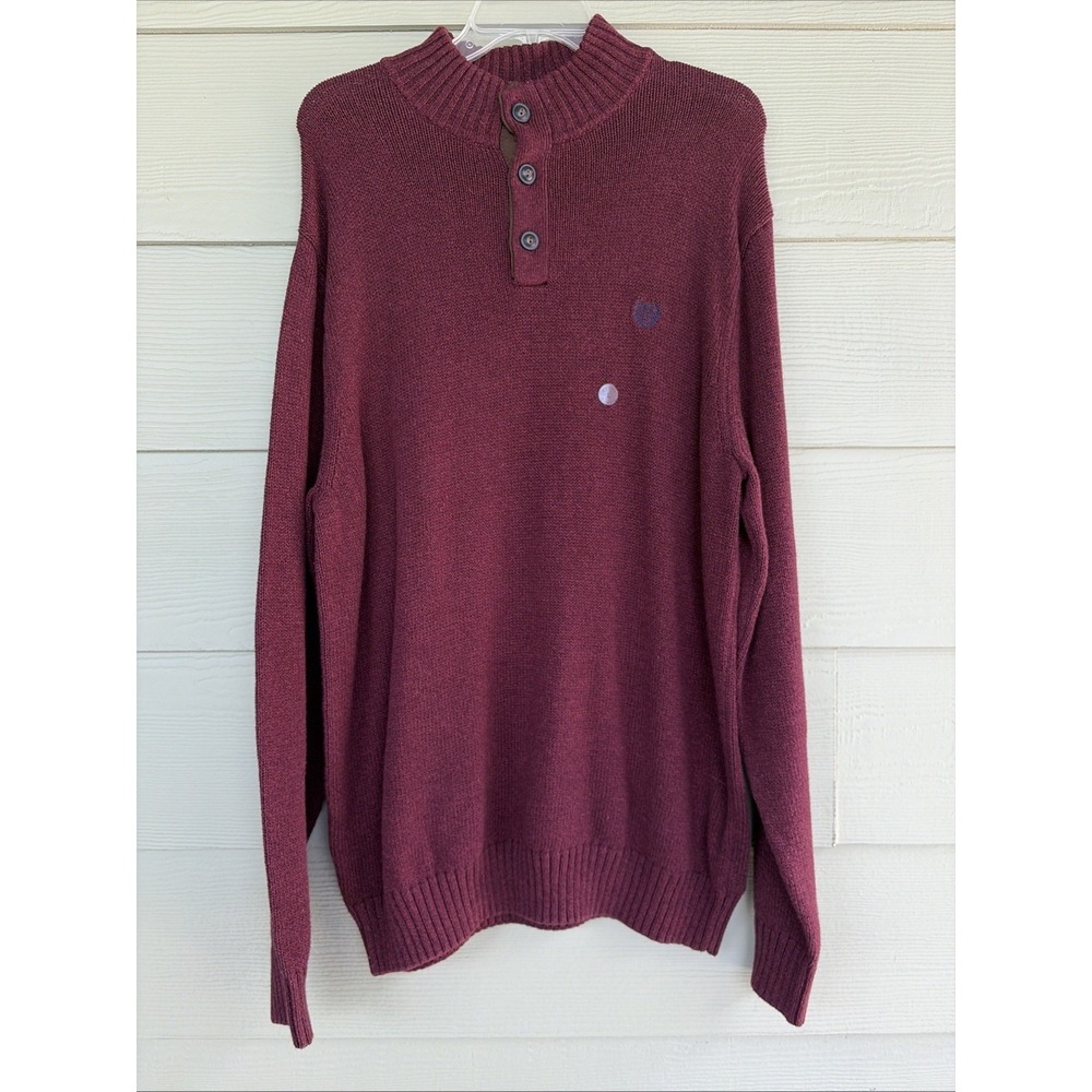 Chaps Maroon Burgundy Mock Neck Elbow Patch Button Knit Sweater Mens Large NEW